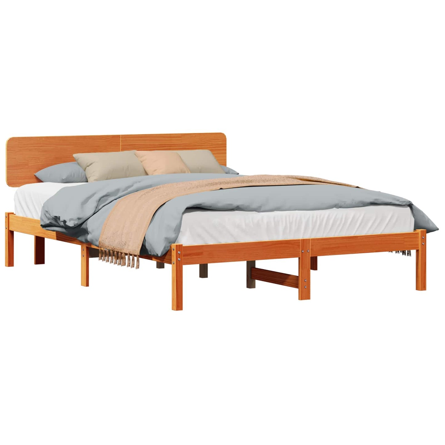 Sengestel med hovedgærde Voks brun 140 x 200 cm Massiv fyrretræ