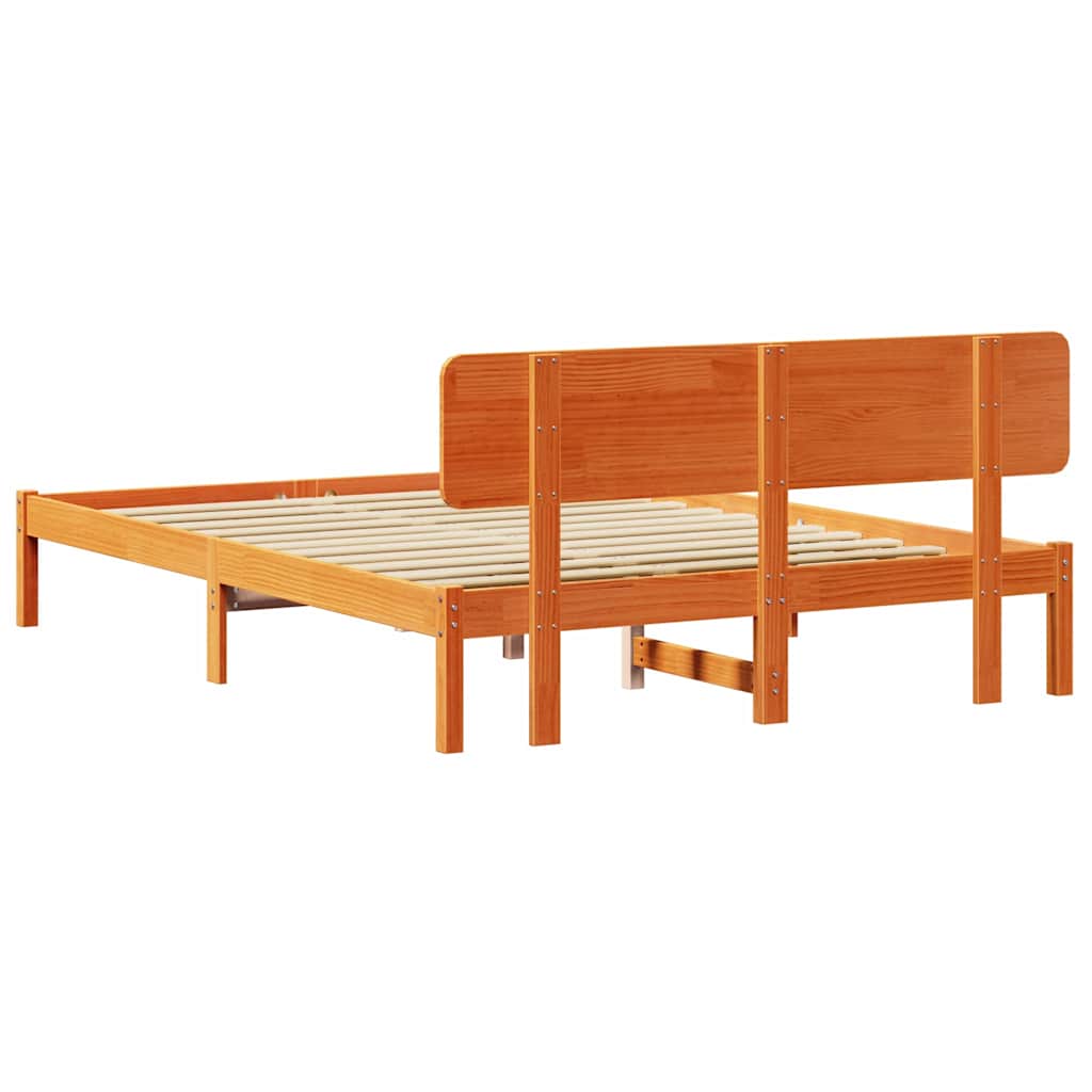 Sengestel med hovedgærde Voks brun 140 x 200 cm Massiv fyrretræ