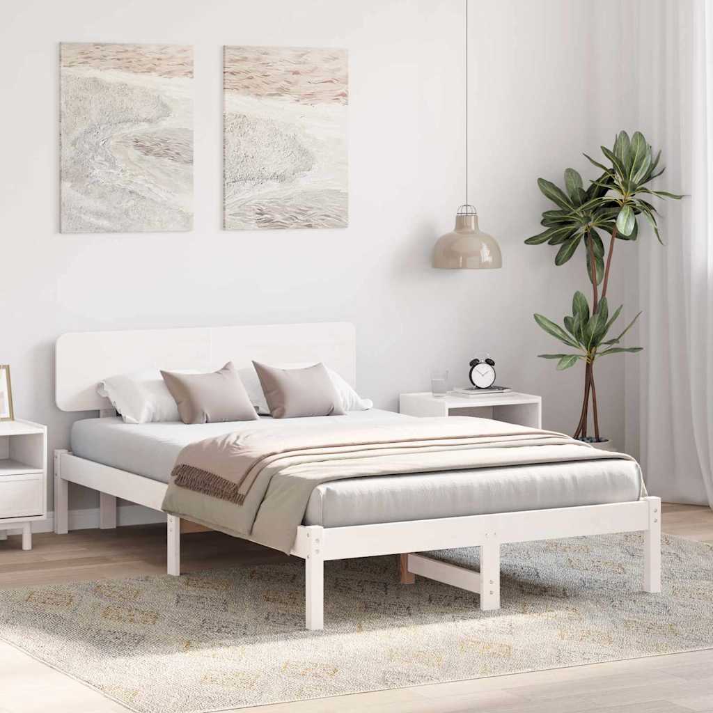Sengestel med hovedgærde Hvid 120 x 200 cm Massiv fyrretræ