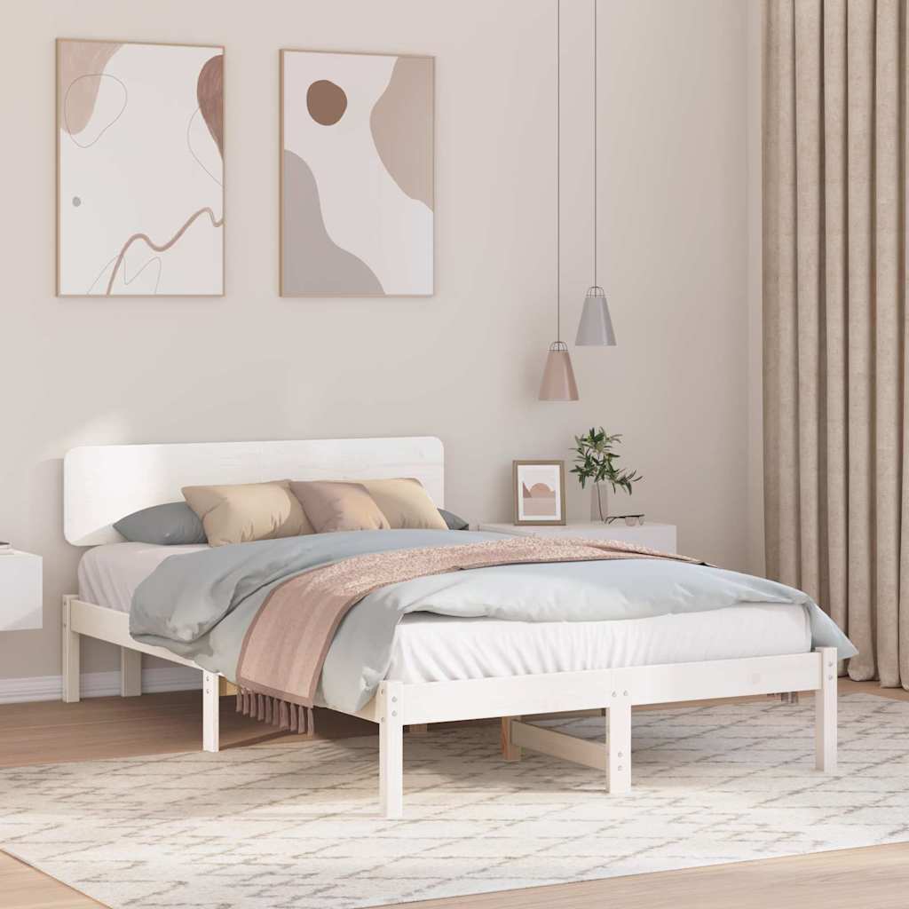 Sengestel med hovedgærde Hvid 140 x 190 cm Massiv fyrretræ