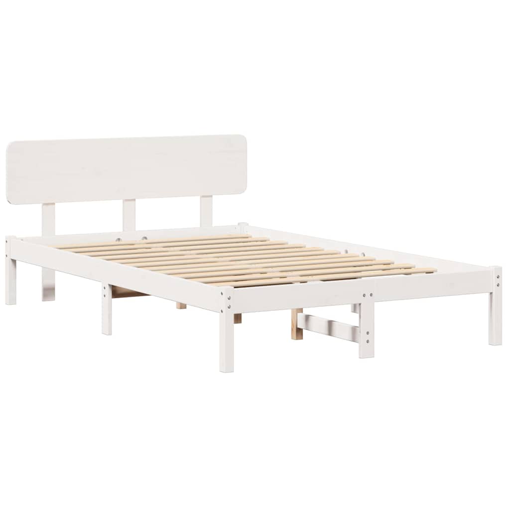 Sengestel med hovedgærde Hvid 140 x 190 cm Massiv fyrretræ