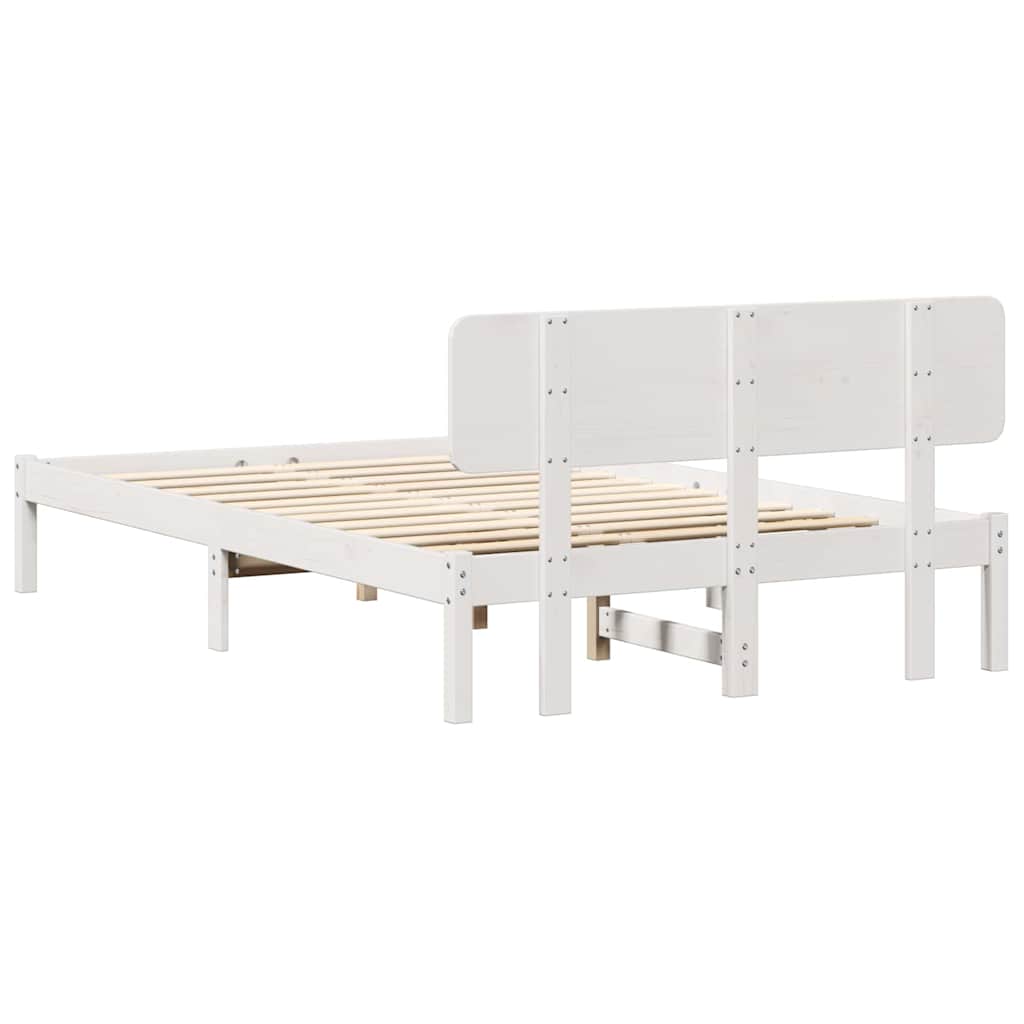 Sengestel med hovedgærde Hvid 140 x 190 cm Massiv fyrretræ