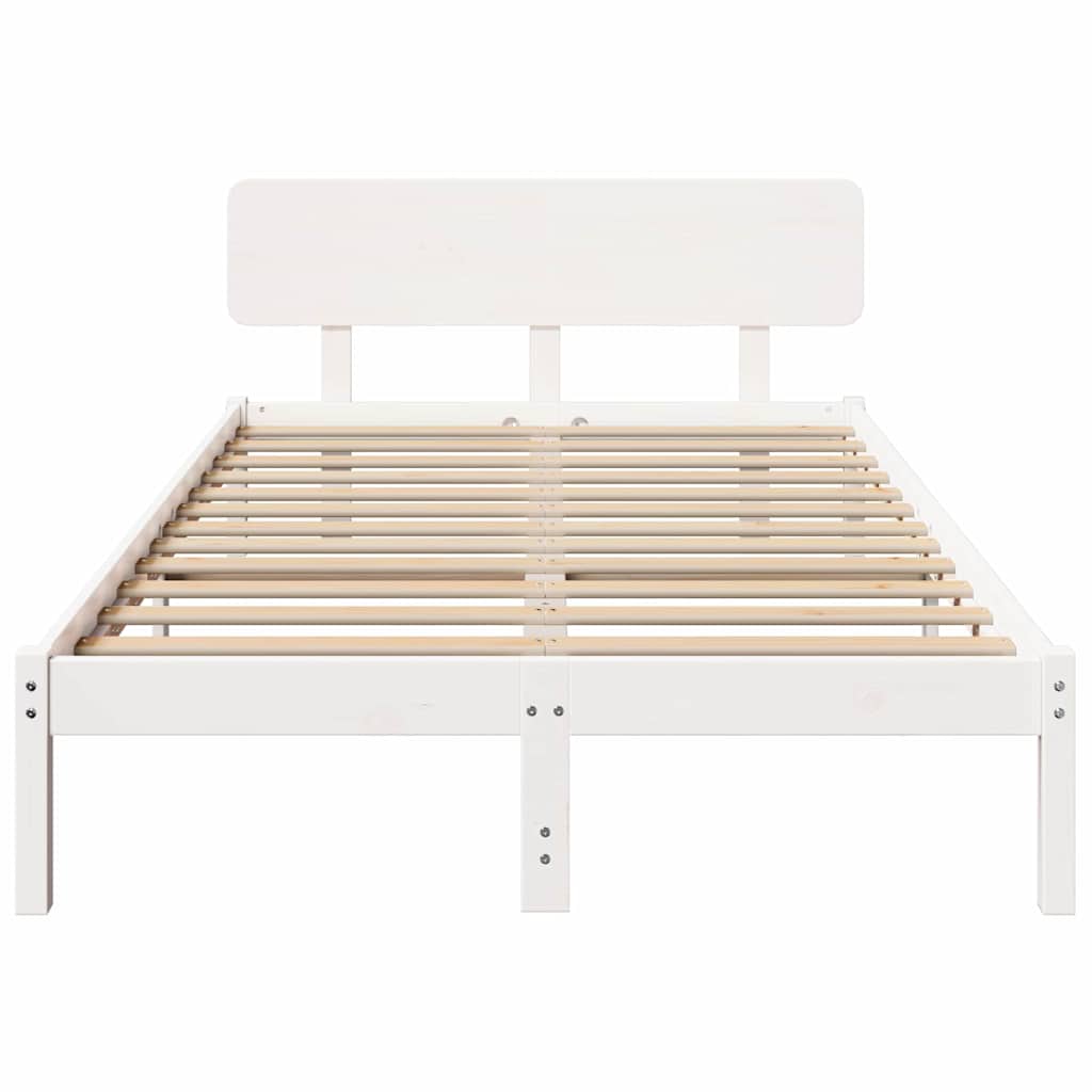 Sengestel med hovedgærde Hvid 140 x 190 cm Massiv fyrretræ