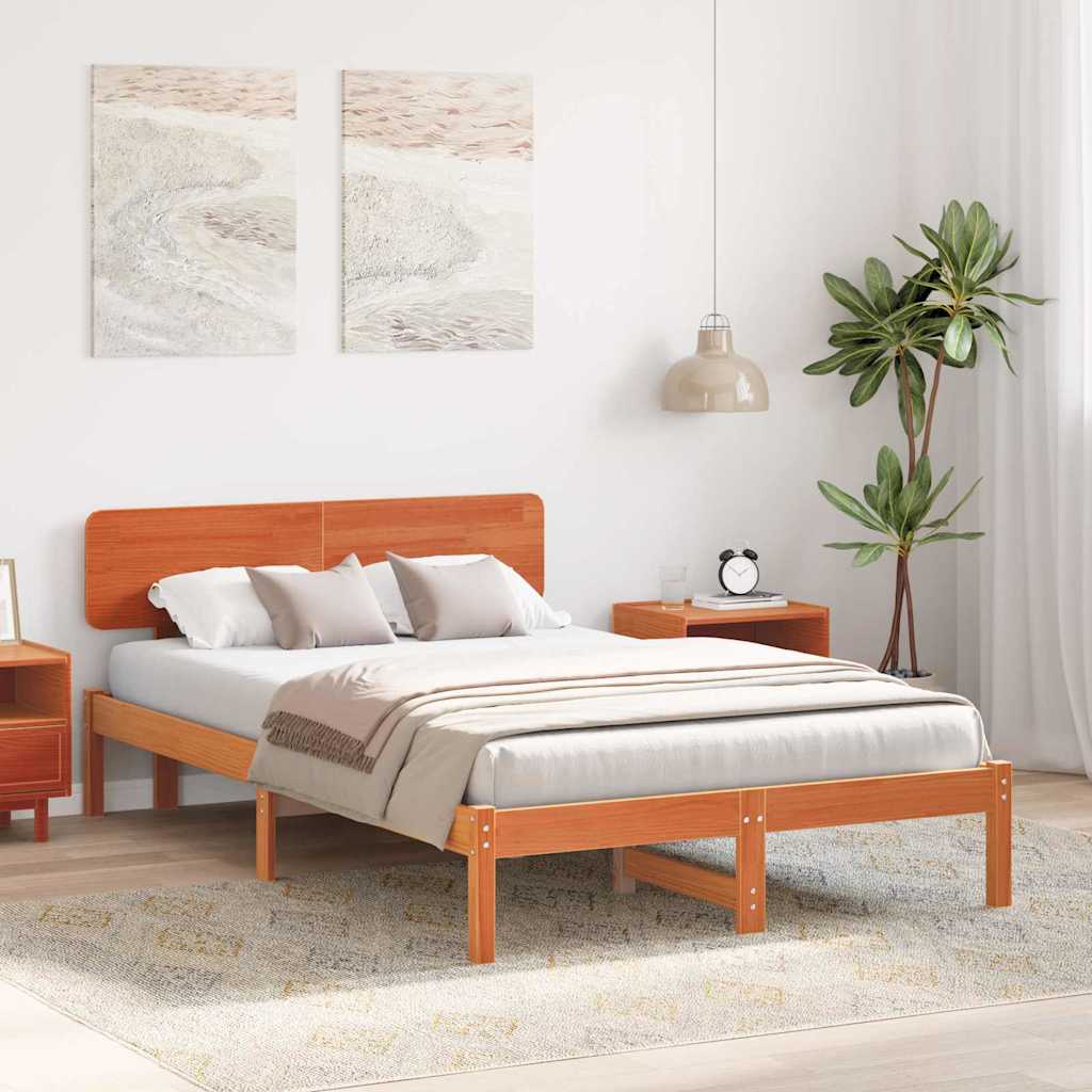 Sengestel med hovedgærde Voks brun 140 x 190 cm Massiv fyrretræ