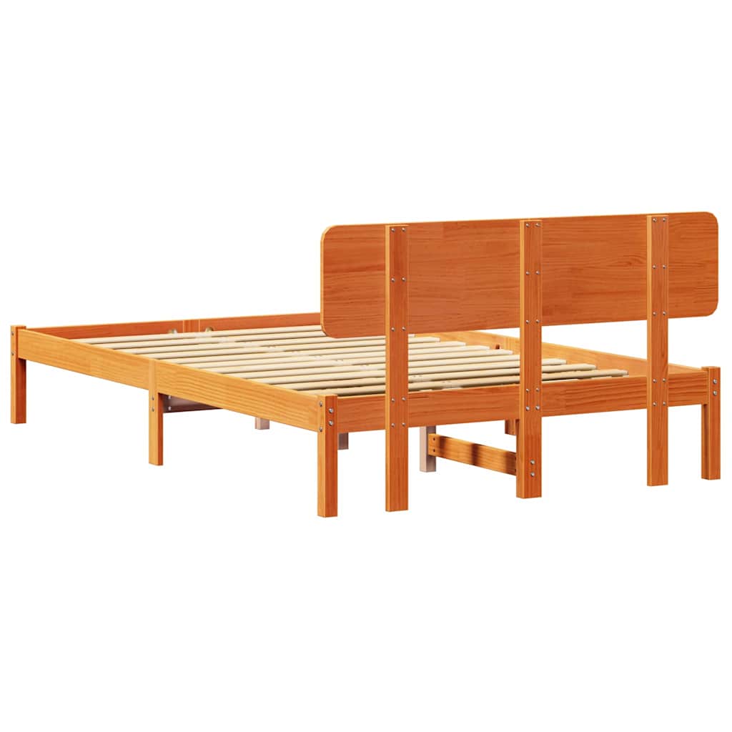 Sengestel med hovedgærde Voks brun 140 x 190 cm Massiv fyrretræ