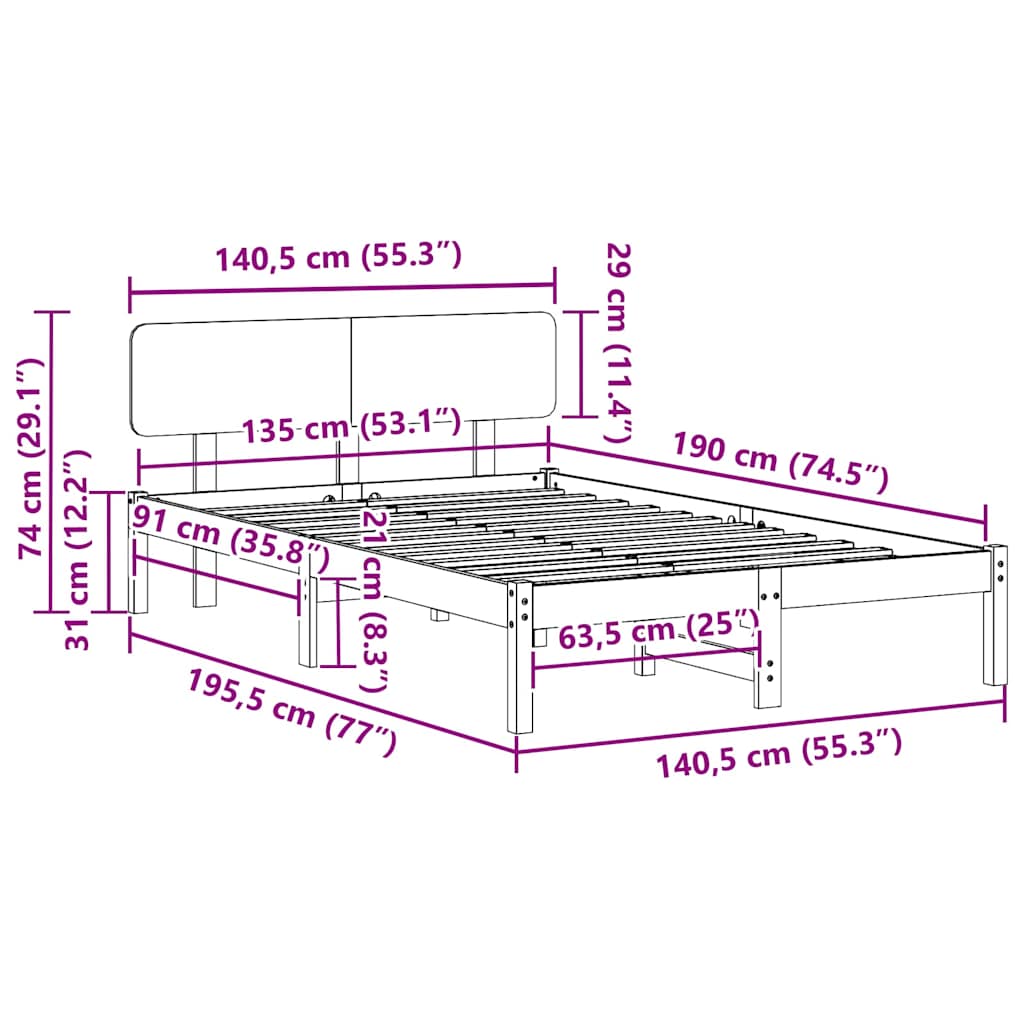 Sengestel Naturfarvet 135 x 190 cm Massiv fyrretræ