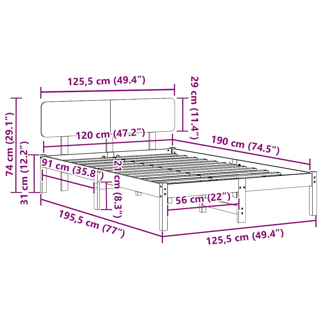 Sengestel med hovedgærde Hvid 120 x 190 cm Massiv fyrretræ