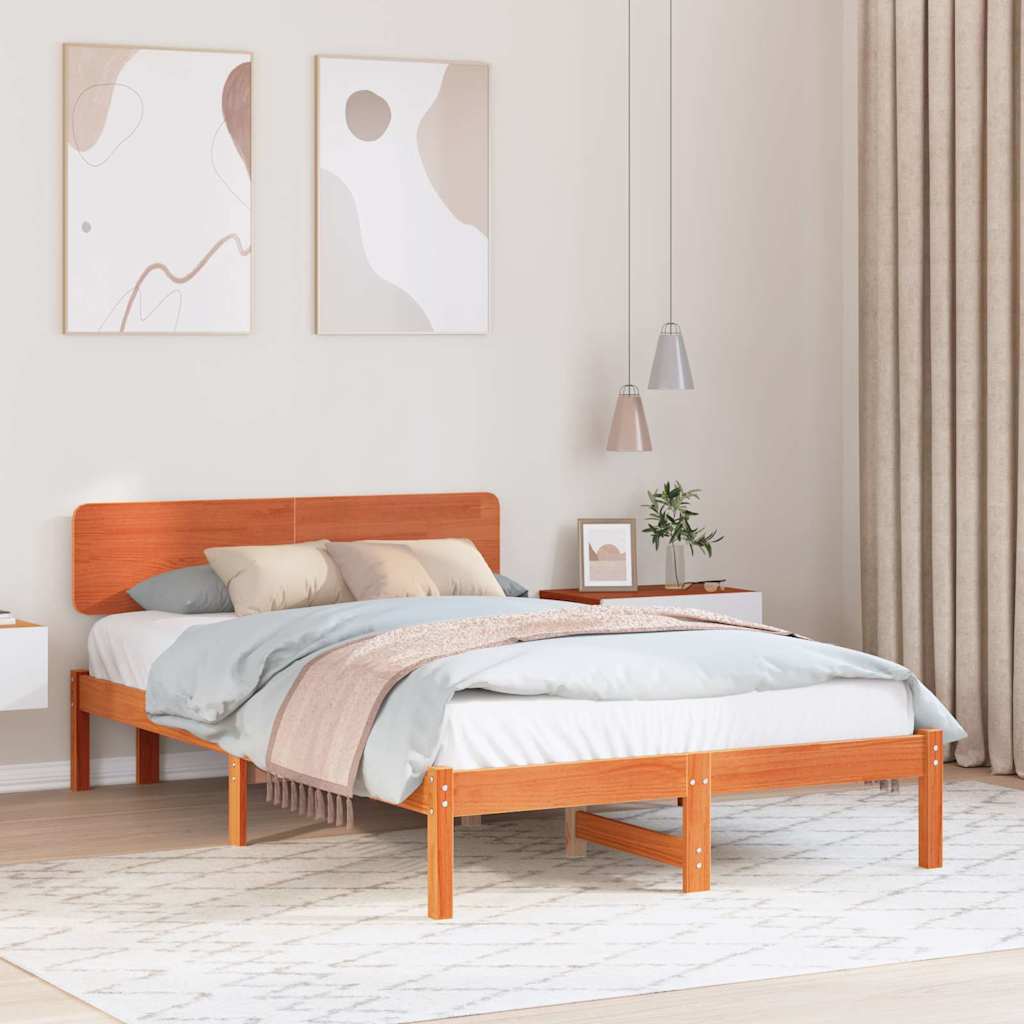Sengestel med hovedgærde Voks brun 120 x 190 cm Massiv fyrretræ