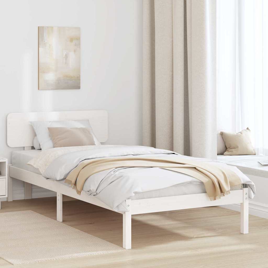 Sengestel med hovedgærde Hvid 100 x 200 cm Massiv fyrretræ