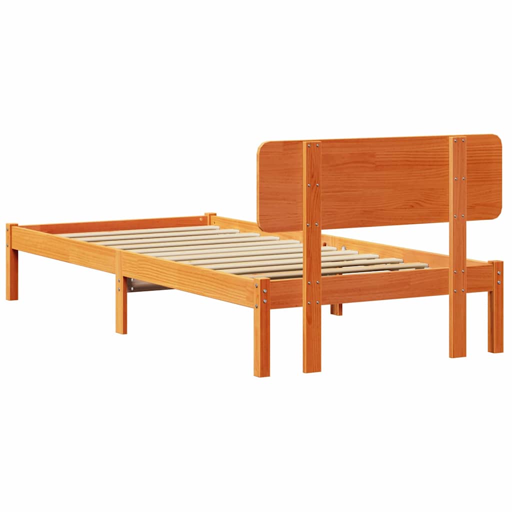 Sengestel med hovedgærde Voks brun 80 x 200 cm Massiv fyrretræ