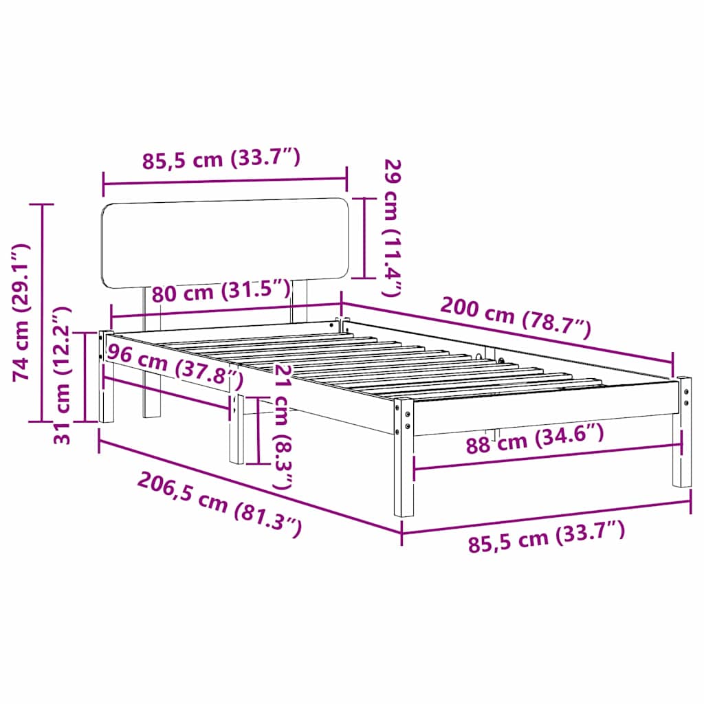 Sengestel med hovedgærde Voks brun 80 x 200 cm Massiv fyrretræ
