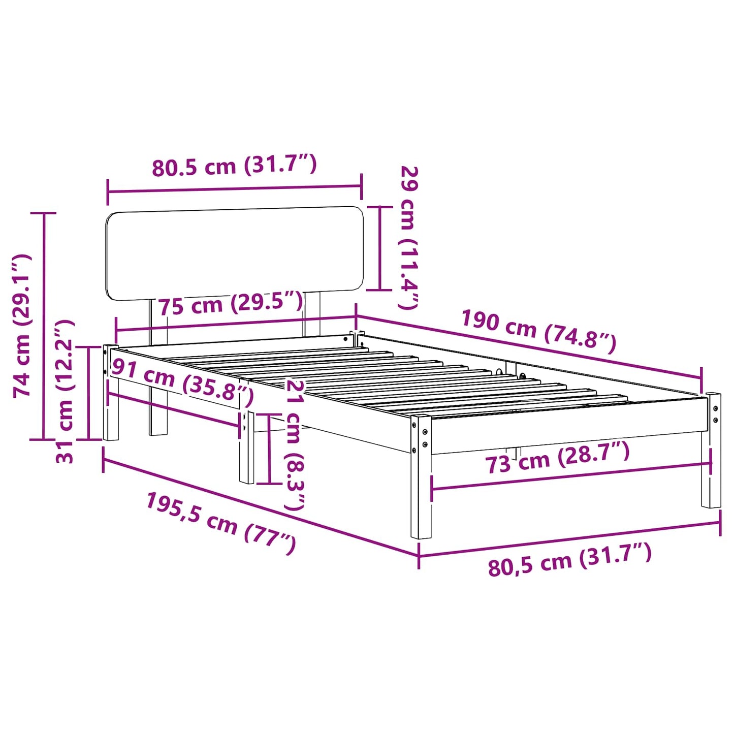 Sengestel med hovedgærde Voks brun 75 x 190 cm Massiv fyrretræ