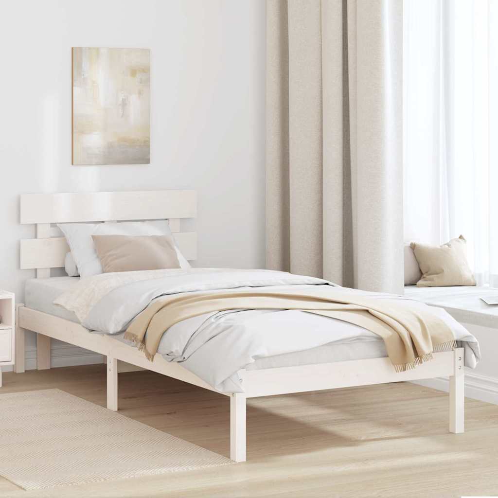 Sengestel med hovedgærde Hvid 90 x 200 cm Massivt fyrretræ