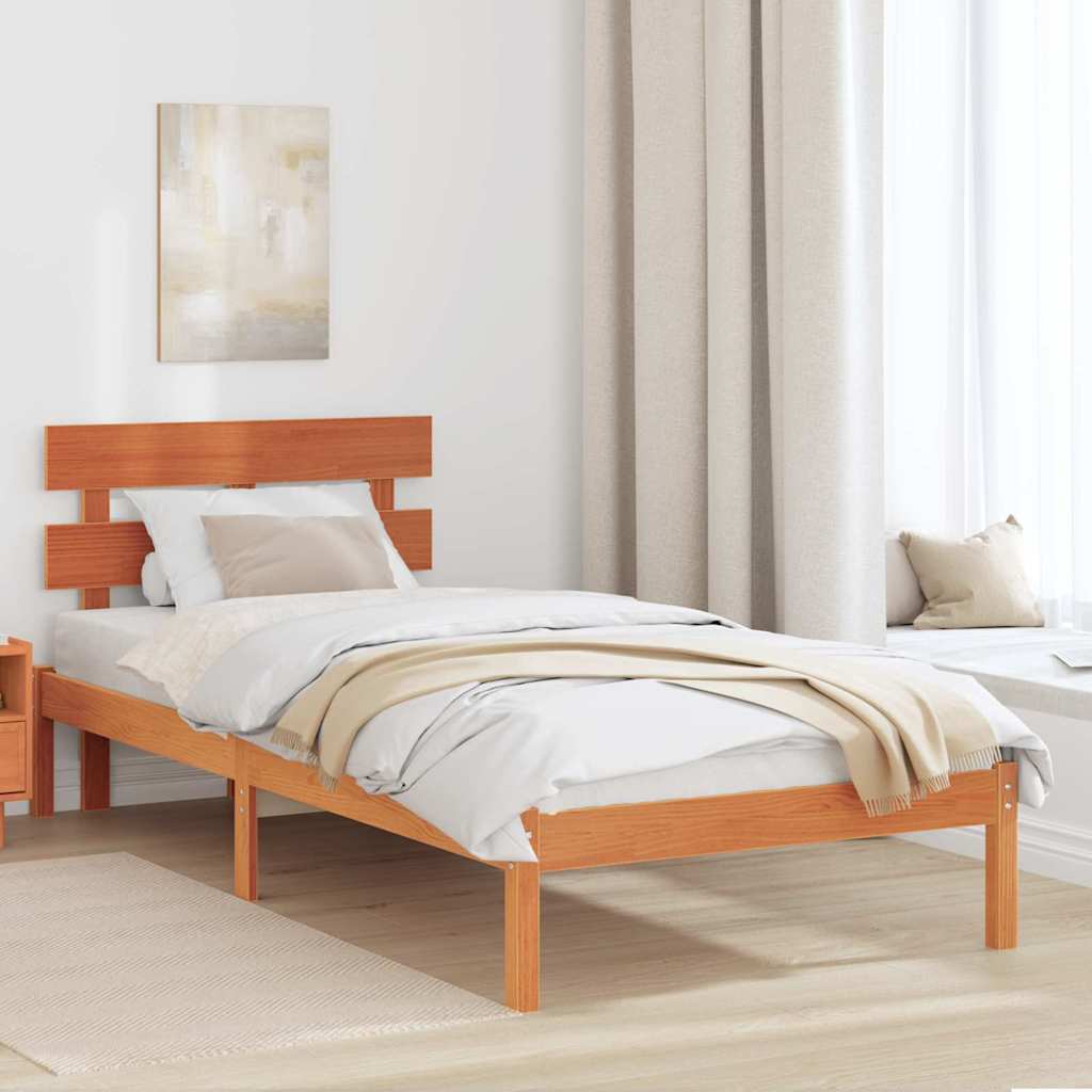 Sengestel med hovedgærde Brun 100 x 200 cm Massivt fyrretræ