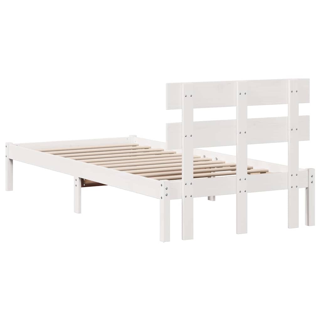 Sengestel med hovedgærde Hvid 90 x 190 cm Massivt fyrretræ