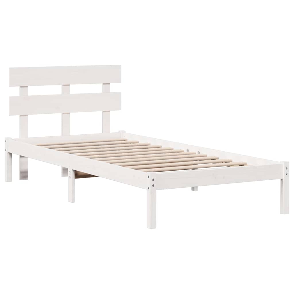 Sengestel med hovedgærde Hvid 75 x 190 cm Massivt fyrretræ