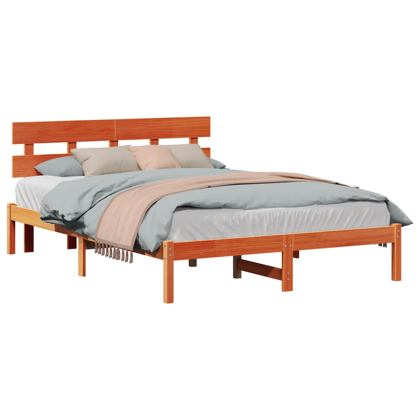 Sengestel med hovedgærde Brun 150 x 200 cm Massivt fyrretræ