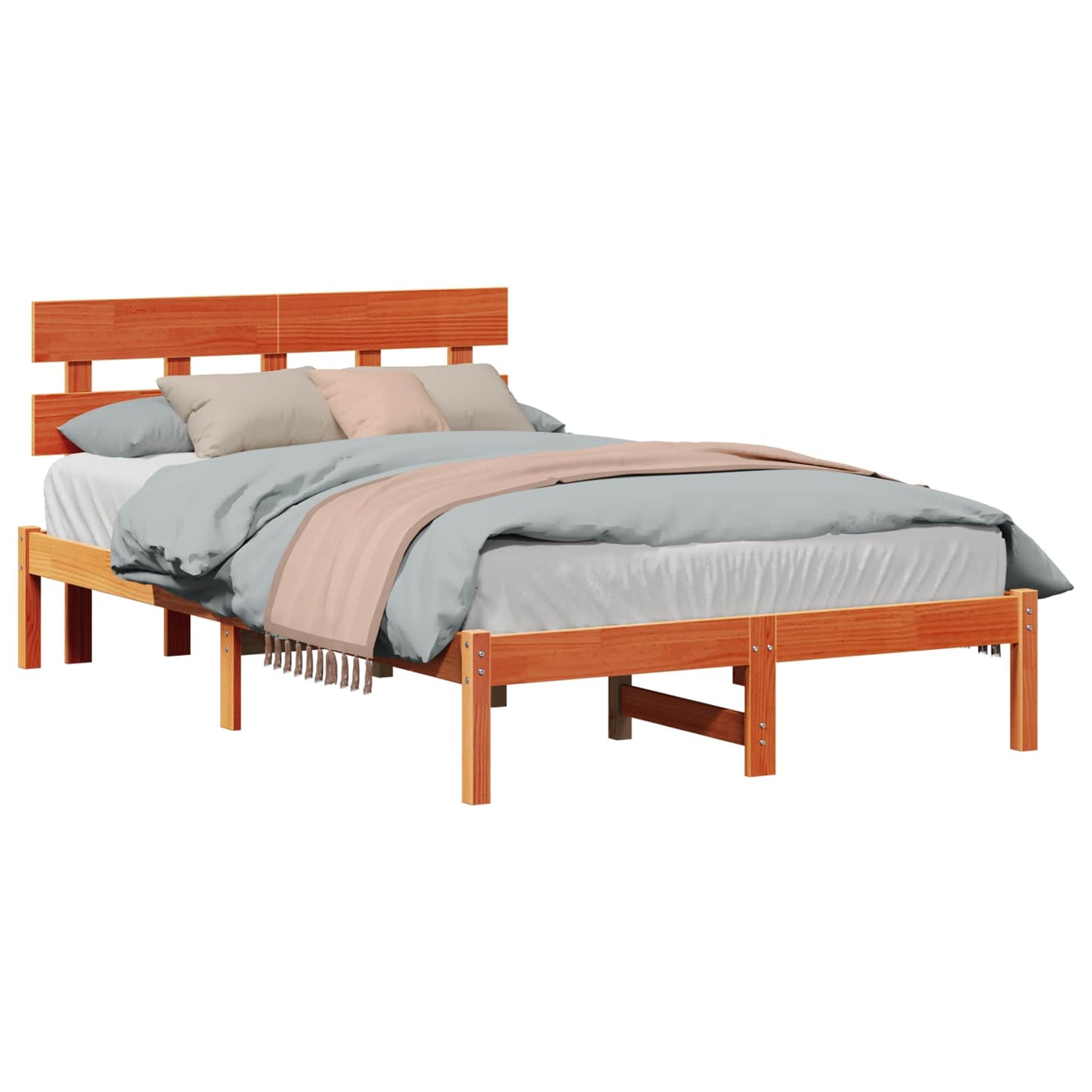 Sengestel med hovedgærde Brun 140 x 190 cm Massivt fyrretræ