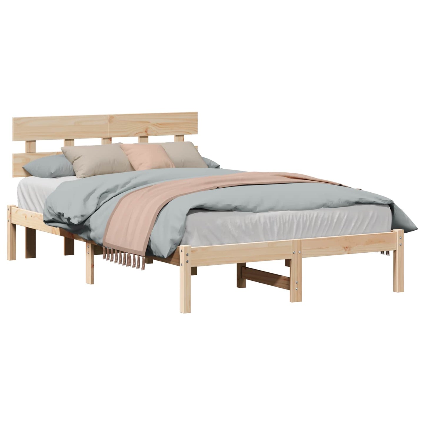 Sengestel med hovedgærde Brun 135 x 190 cm Massivt fyrretræ