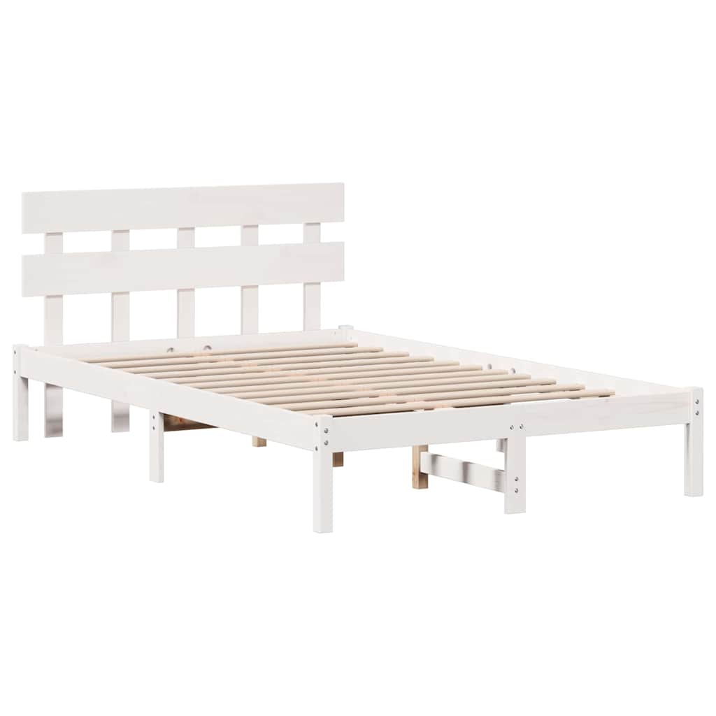 Sengestel med hovedgærde Hvid 135 x 190 cm Massivt fyrretræ