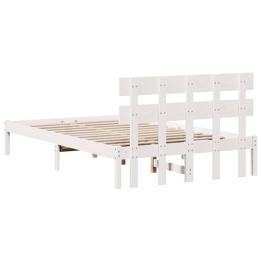 Sengestel med hovedgærde Hvid 135 x 190 cm Massivt fyrretræ