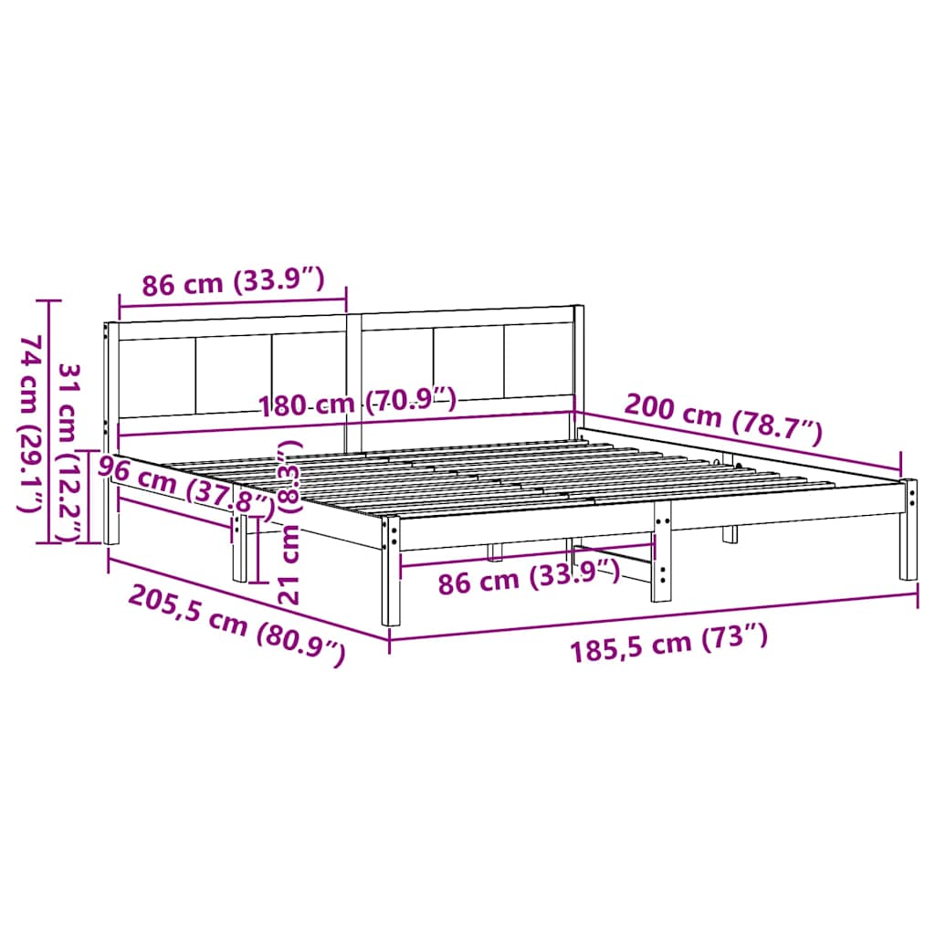 Sengestel Hvid 180 x 200 cm Massivt fyrretræ