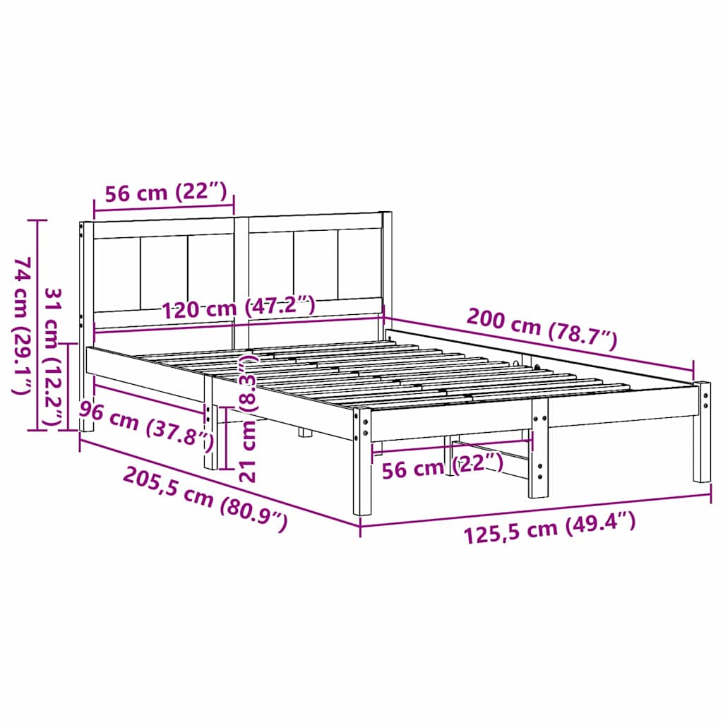 Sengestel Brun 120 x 200 cm Massivt fyrretræ