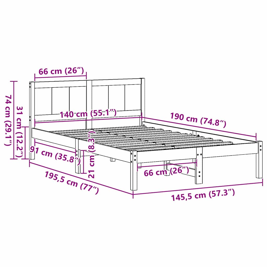 Sengestel Brun 140 x 190 cm Massivt fyrretræ