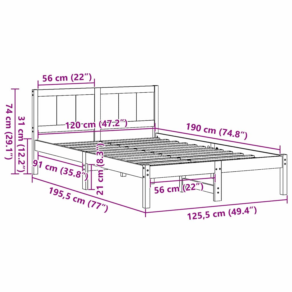 Sengestel Hvid 120 x 190 cm Massivt fyrretræ