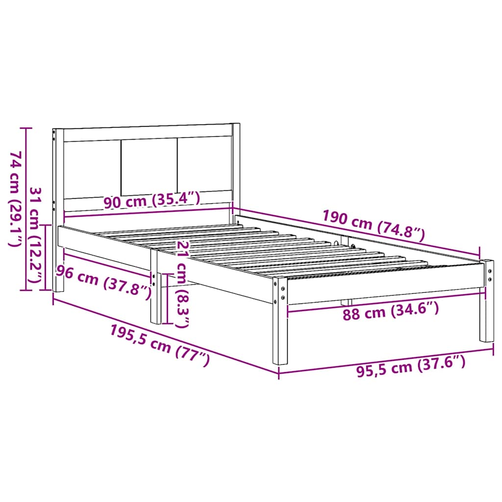 Sengestel Hvid 90 x 190 cm Massivt fyrretræ