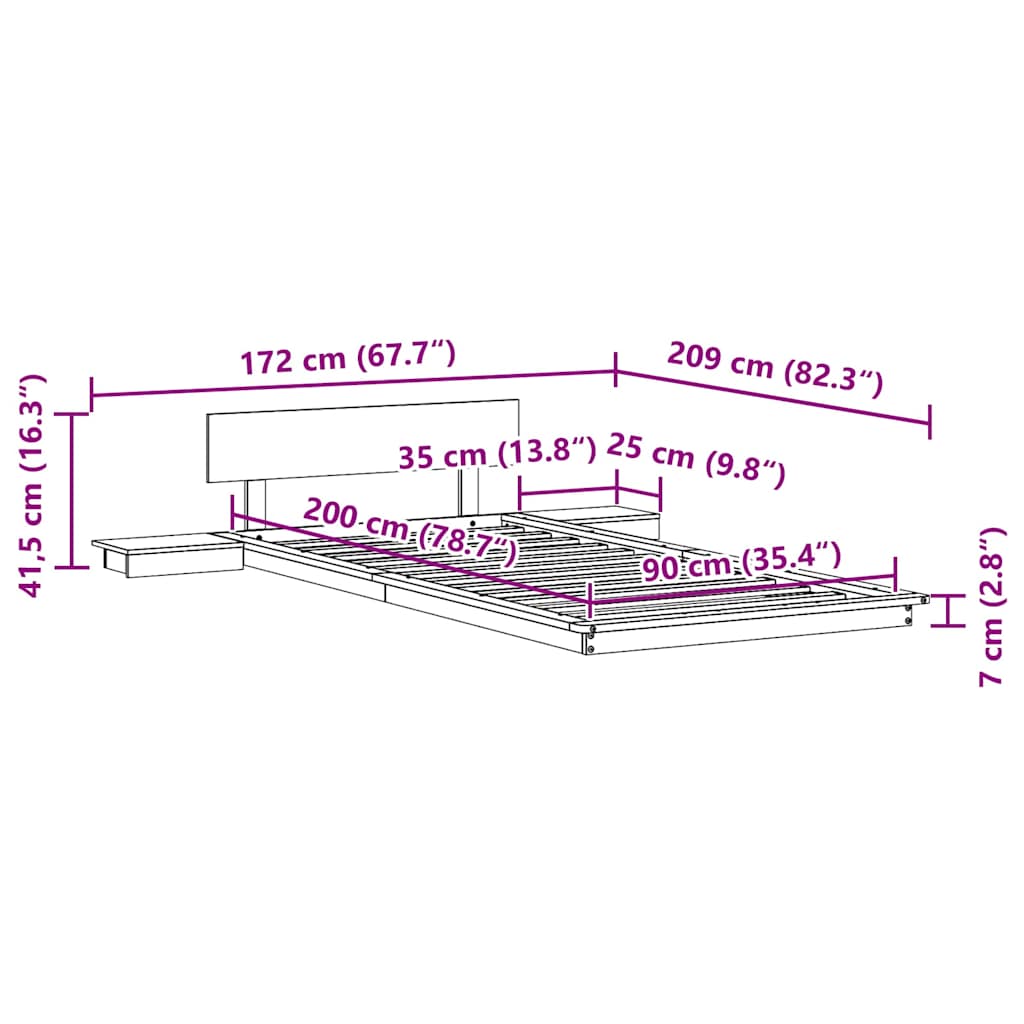 Sengestel Hvid 90 x 200 cm træ