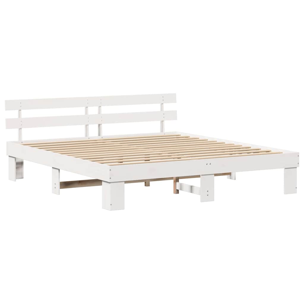Sengestel med hovedgærde Hvid 200 x 200 cm Massiv fyrretræ