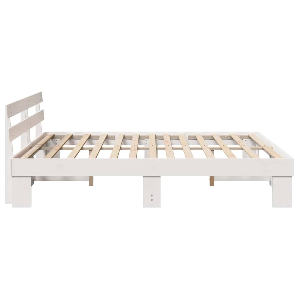 Sengestel med hovedgærde Hvid 200 x 200 cm Massiv fyrretræ