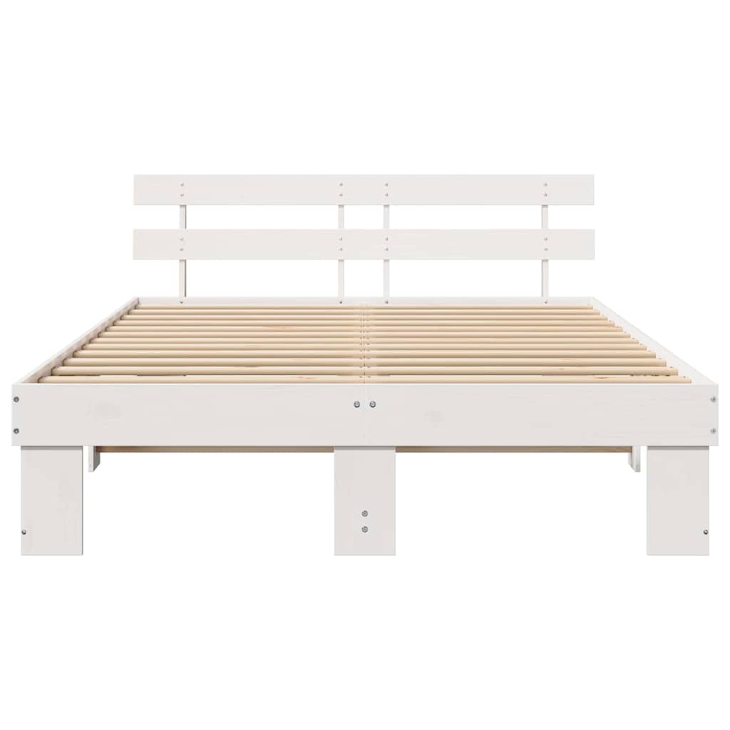 Sengestel med hovedgærde Hvid 160 x 200 cm Massiv fyrretræ