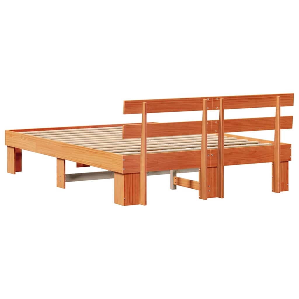Sengestel med hovedgærde Voks brun 160 x 200 cm Massiv fyrretræ