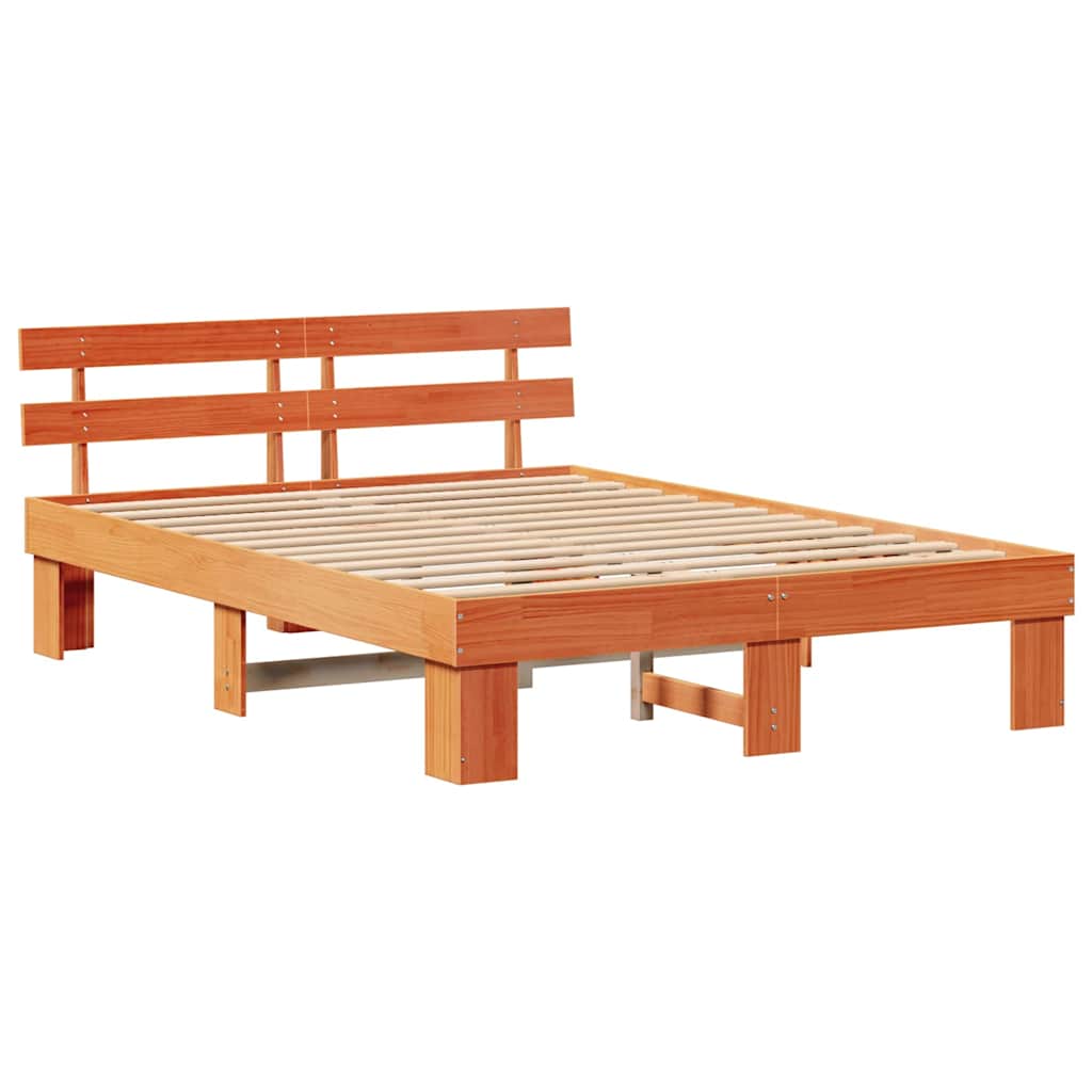Sengestel med hovedgærde Voks brun 150 x 200 cm Massiv fyrretræ