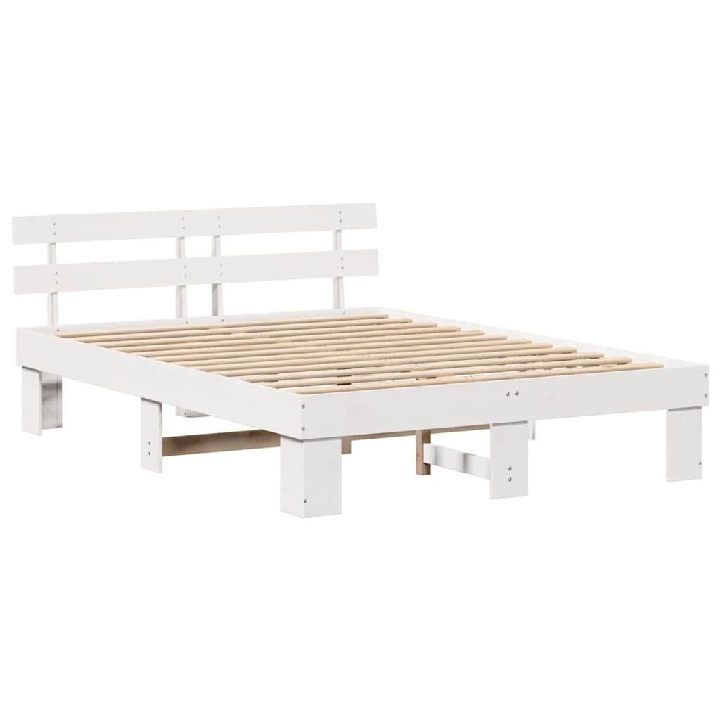 Sengestel med hovedgærde Hvid 140 x 200 cm Massiv fyrretræ