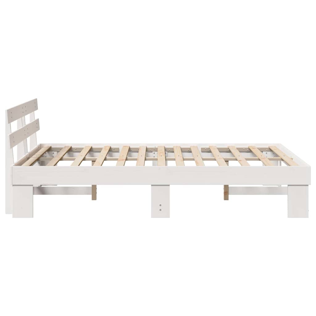 Sengestel med hovedgærde Hvid 140 x 200 cm Massiv fyrretræ