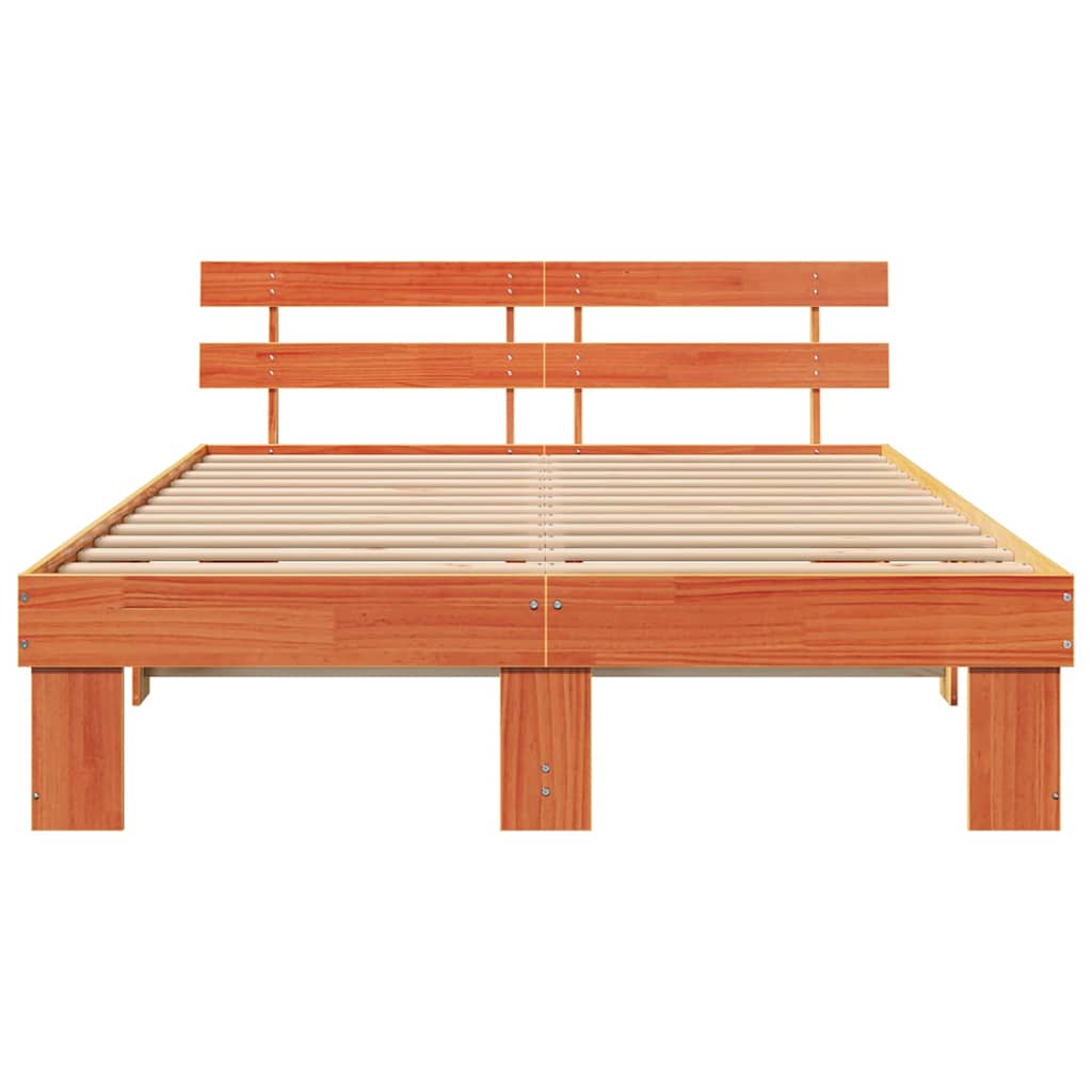 Sengestel med hovedgærde Voks brun 140 x 200 cm Massiv fyrretræ