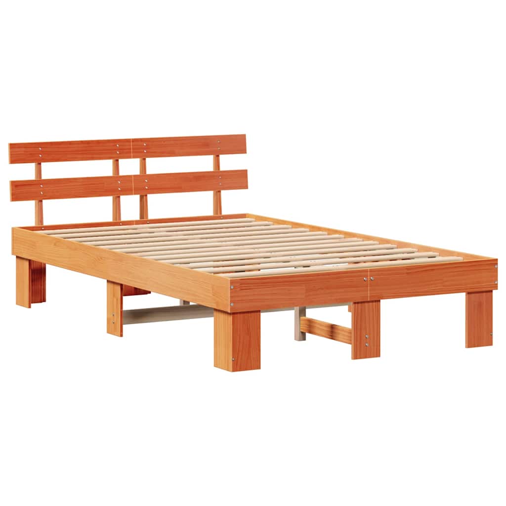 Sengestel med hovedgærde Voks brun 120 x 200 cm Massiv fyrretræ