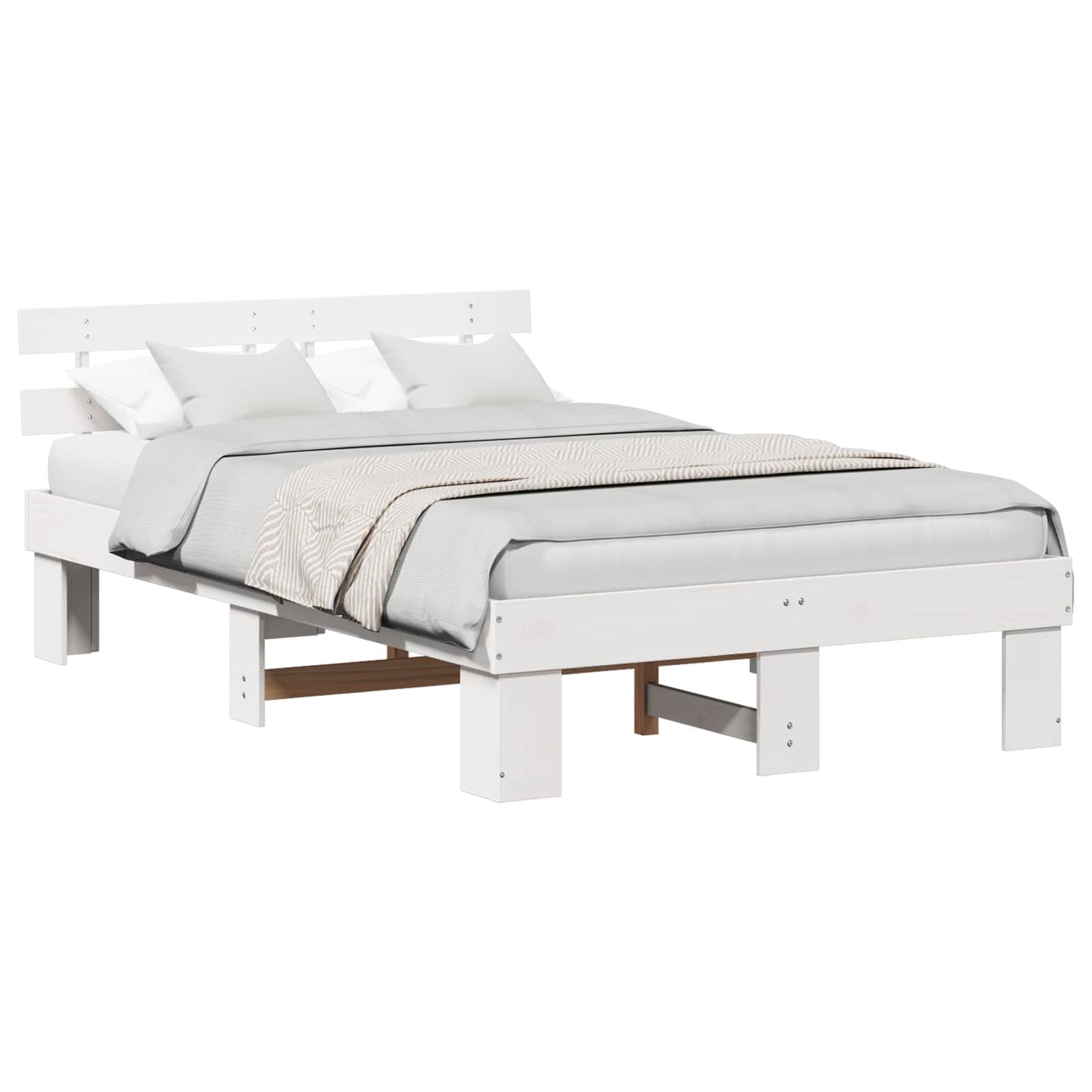 Sengestel med hovedgærde Hvid 140 x 190 cm Massiv fyrretræ