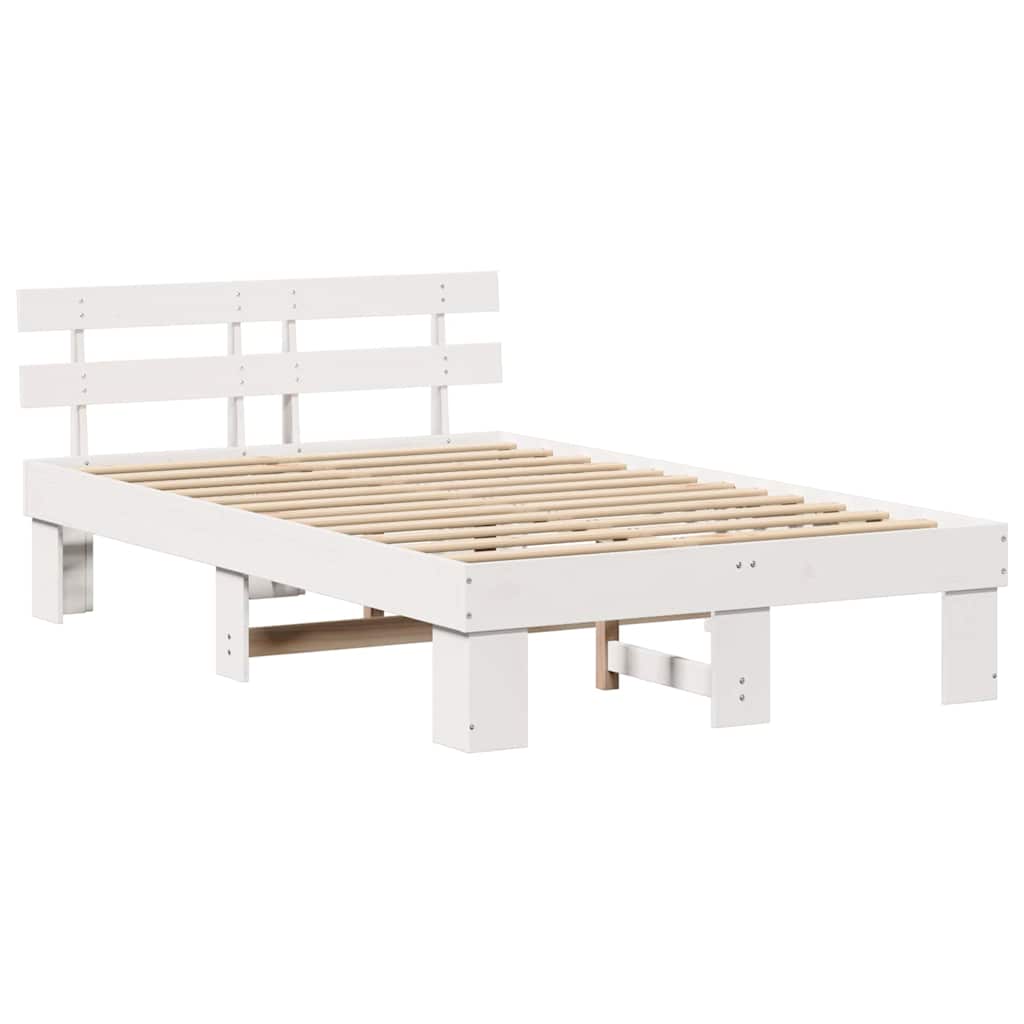 Sengestel med hovedgærde Hvid 140 x 190 cm Massiv fyrretræ