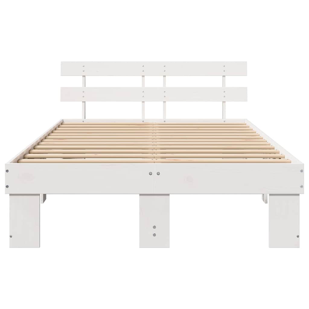 Sengestel med hovedgærde Hvid 140 x 190 cm Massiv fyrretræ