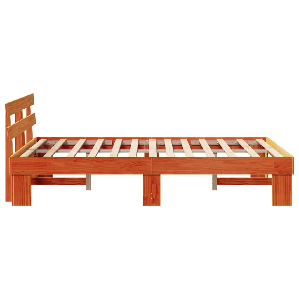 Sengestel med hovedgærde Voks brun 140 x 190 cm Massiv fyrretræ