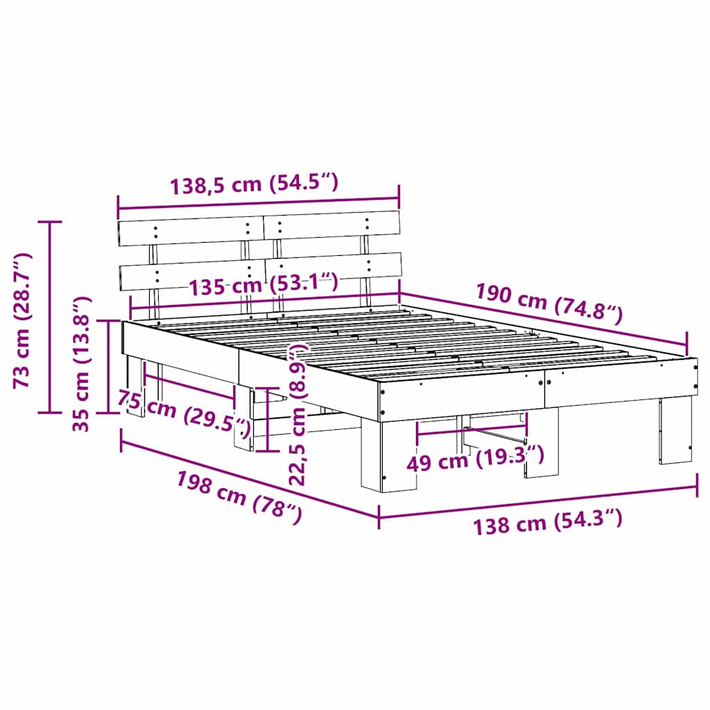 Sengestel Naturfarvet 135 x 190 cm Massiv fyrretræ