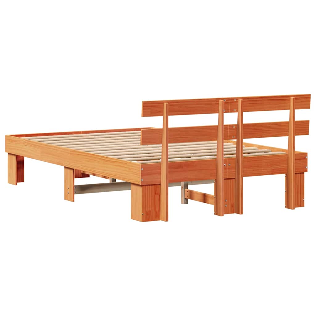 Sengestel med hovedgærde Voks brun 135 x 190 cm Massiv fyrretræ