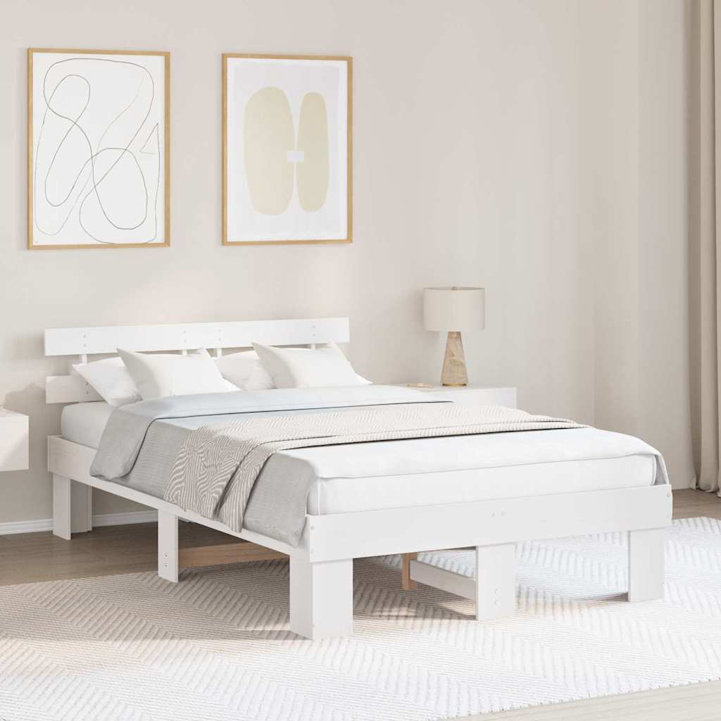 Sengestel med hovedgærde Hvid 120 x 190 cm Massiv fyrretræ
