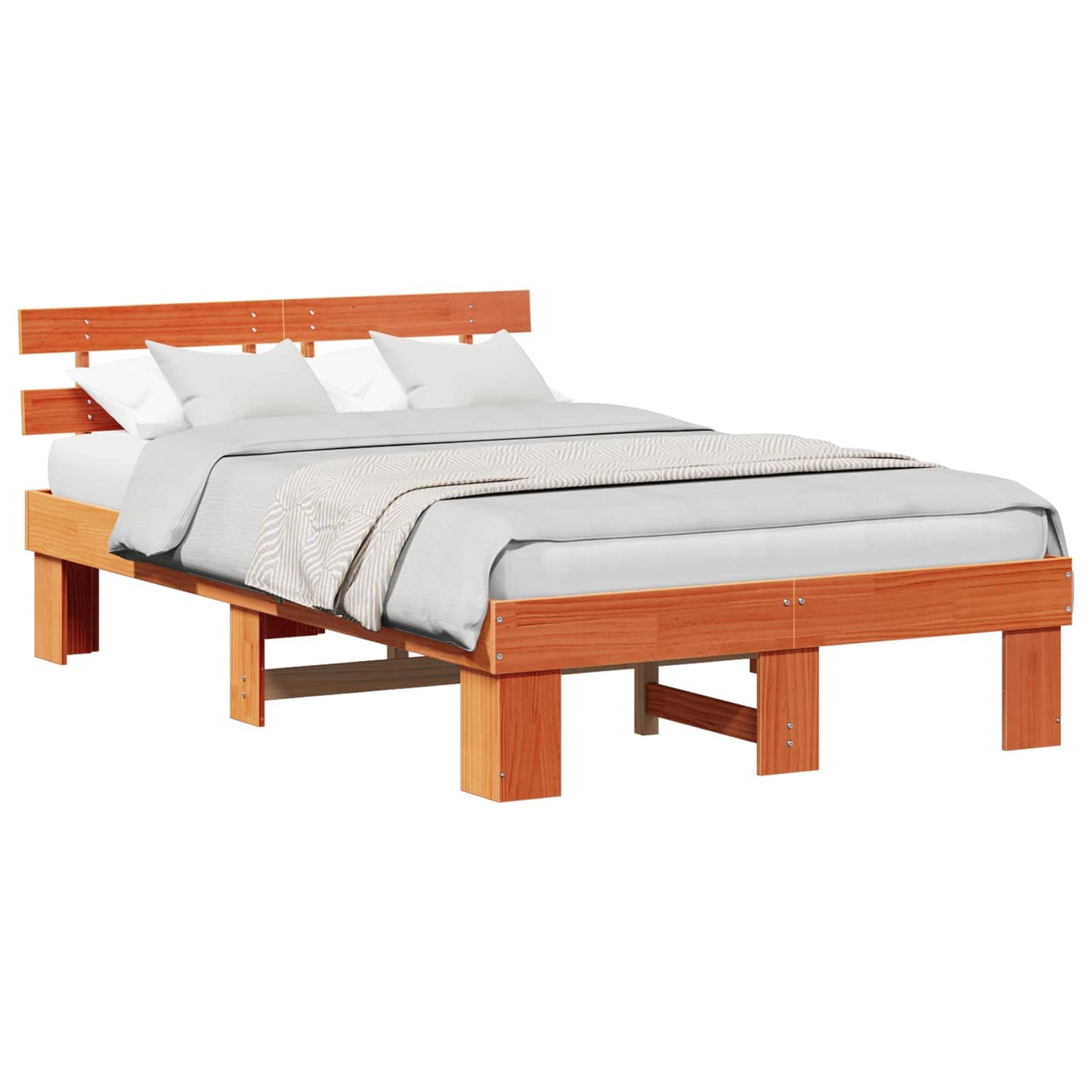 Sengestel med hovedgærde Voks brun 120 x 190 cm Massiv fyrretræ