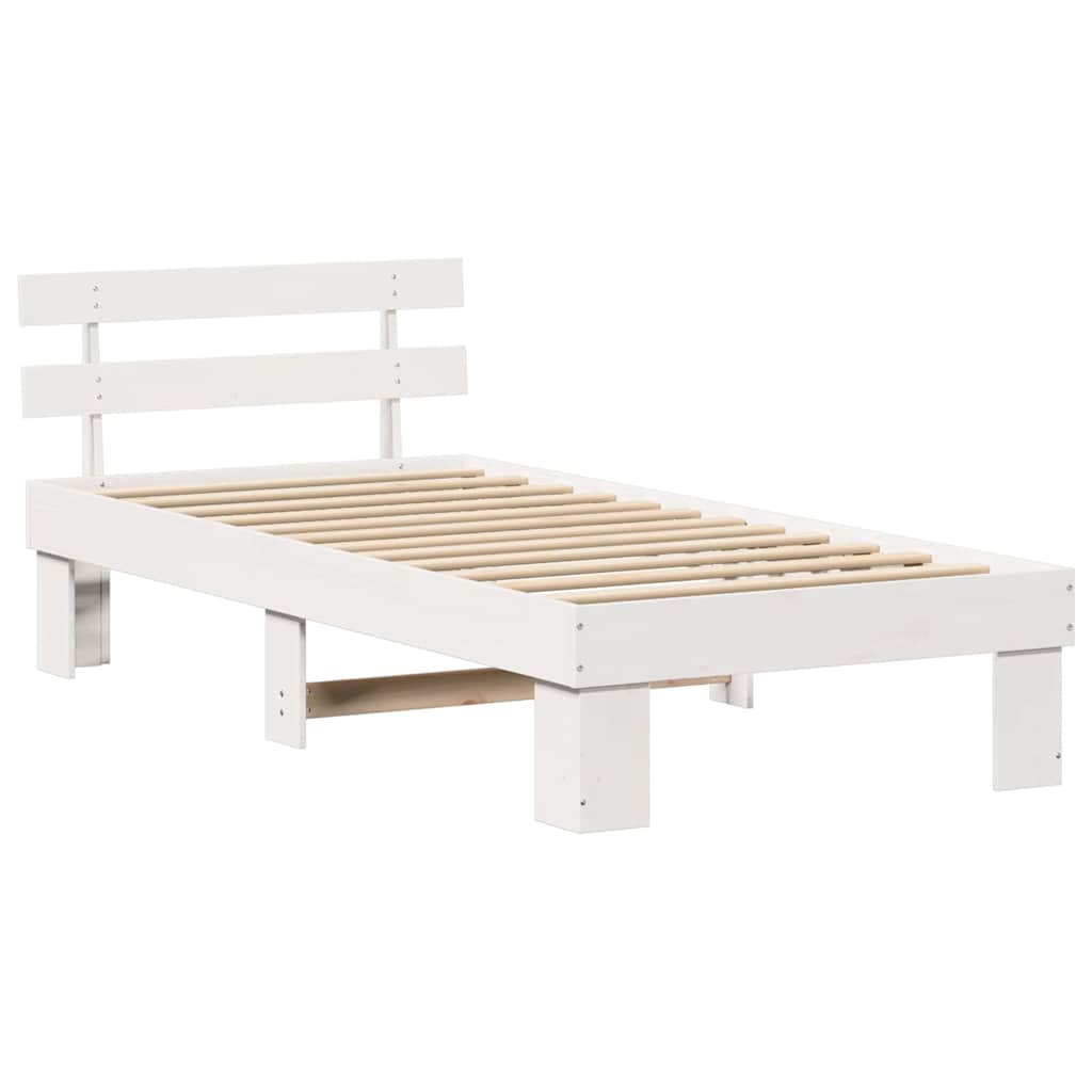Sengestel med hovedgærde Hvid 100 x 200 cm Massiv fyrretræ