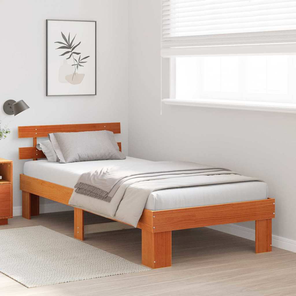 Sengestel med hovedgærde Voks brun 90 x 190 cm Massiv fyrretræ